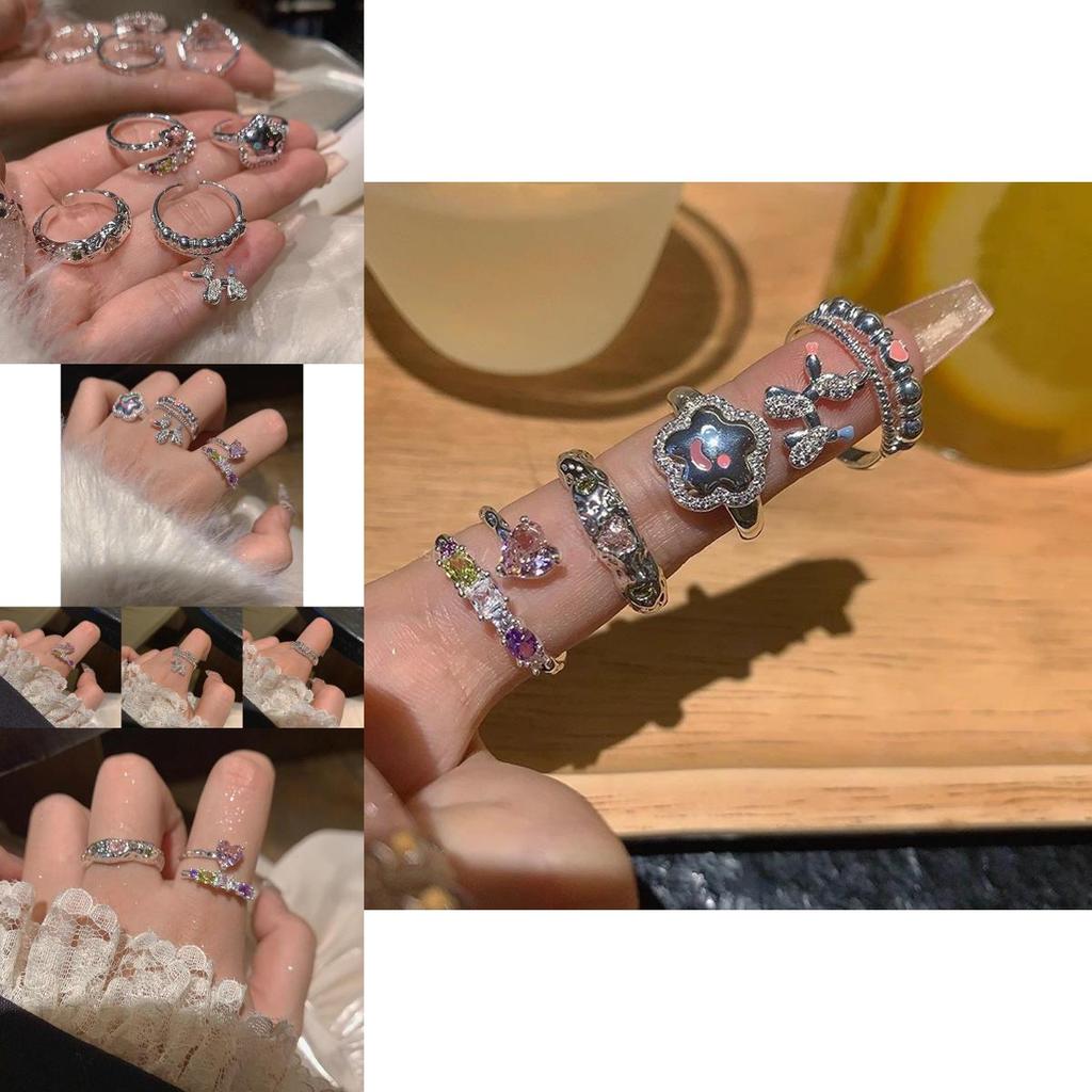 Stylish Geometric Dopamine Ring With Heart And Star Design For Women Adjustable Copper Fashion Jewelry