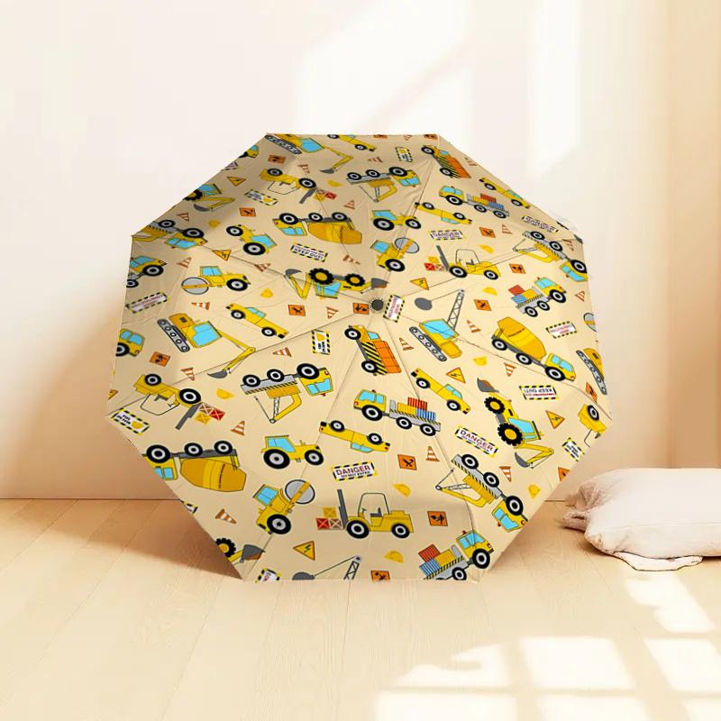 Construction Vehicles Print Automatic Opening Umbrella - Portable Tri-Fold Design with 8-Bone Iron Frame, , Ideal Gift for Fans, Travelers,
