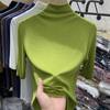 Tricou cu mânecă în cinci puncte cu jumătate de gât înalt Design pentru femei Sense Nișă de primăvară Nouă jambiere slim-fit Top cu mânecă mijlocie