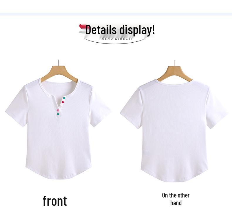 Korean Style Slim Fit Women's V-neck Short Sleeve T-shirt - Solid Color Fashion Top