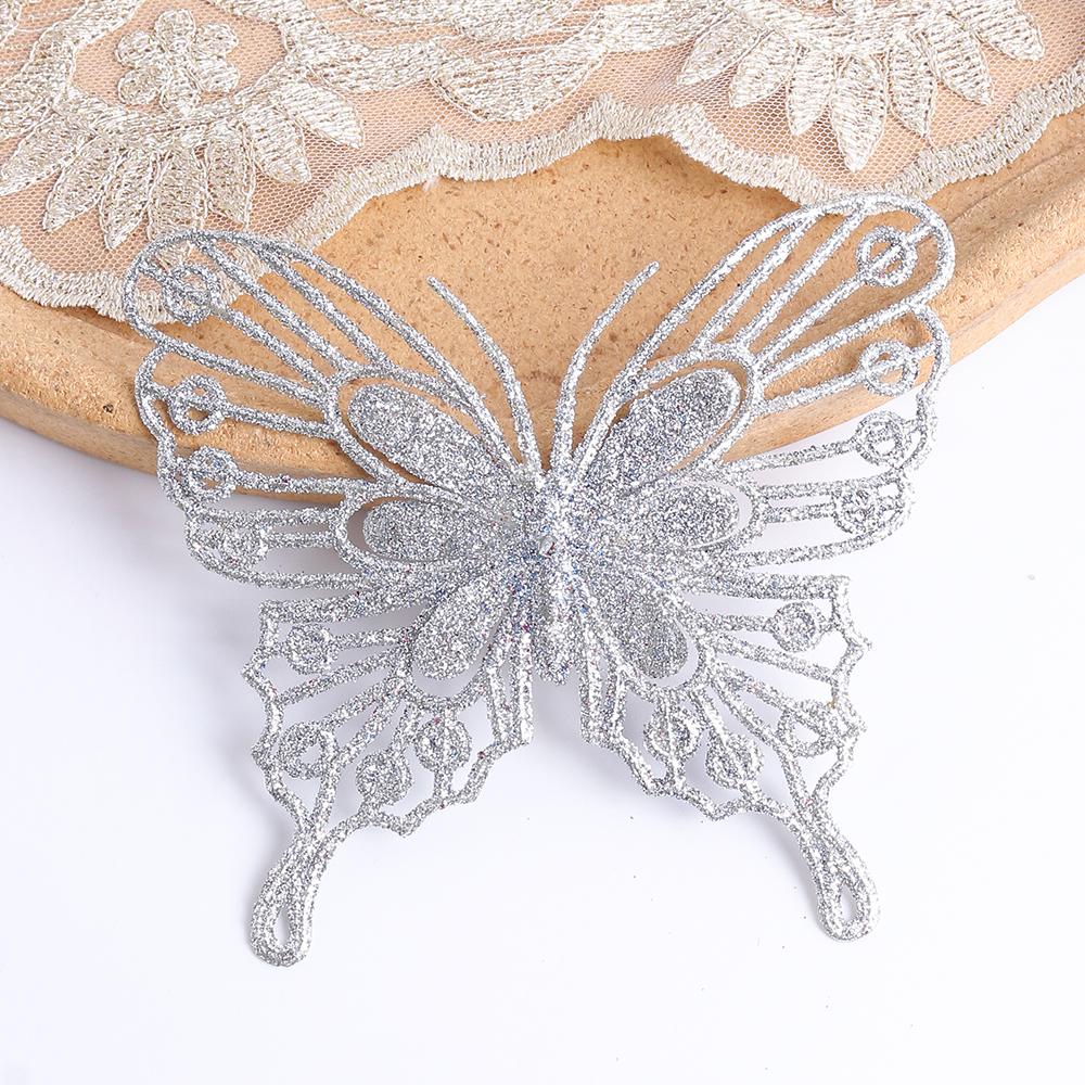 5/10PCS Christmas Butterflies Xmas Tree Ornaments Single Layer Gold Powder Glitter Artificial Flower DIY Crafts Christmas Decor