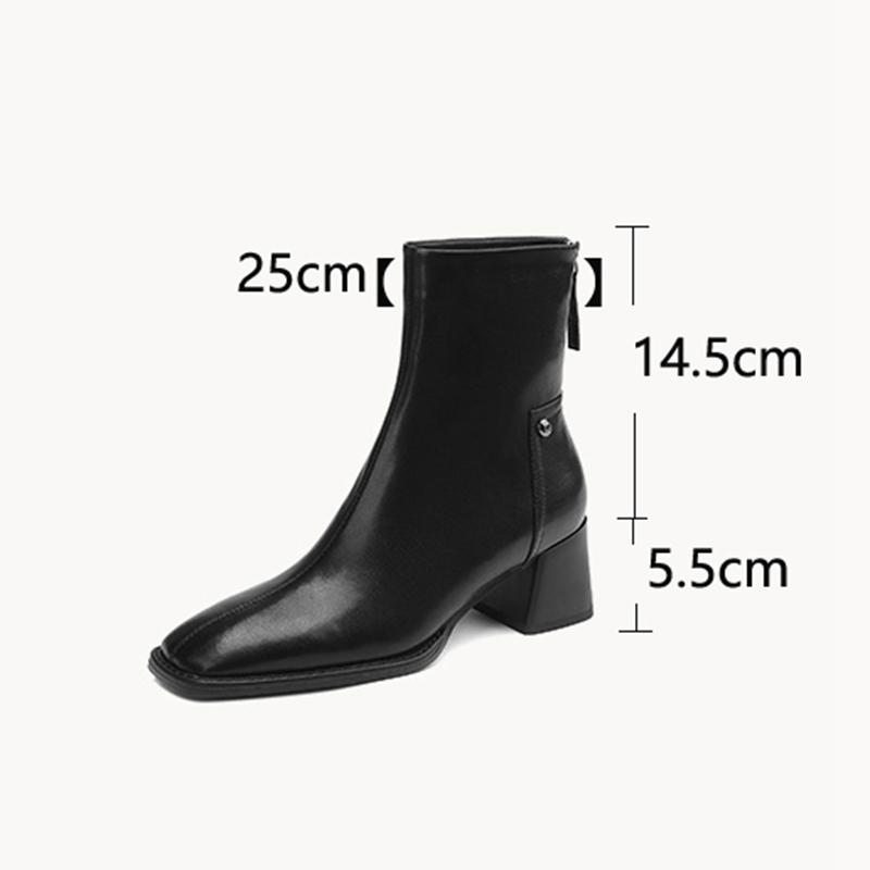 Fashion Women's new autumn square toe genuine leather cowhide calf metal rivet zipper high heel plus small size Chelsea short boots