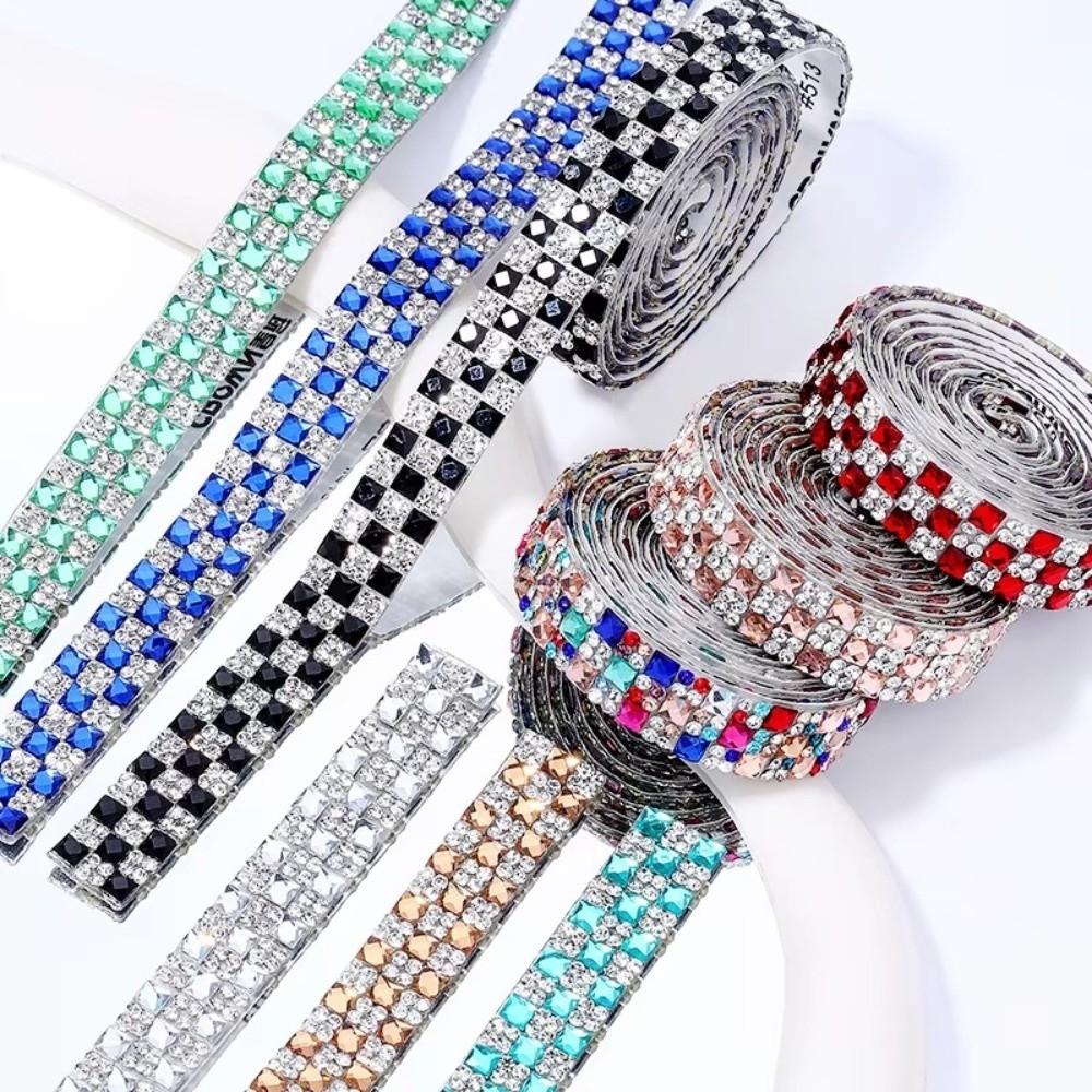 1Yard Self Adhesive Crystal Rhinestone Sticker 1.2cm Width Crystal Motif Diamond Ribbon Adhesive Diamond Multicolour