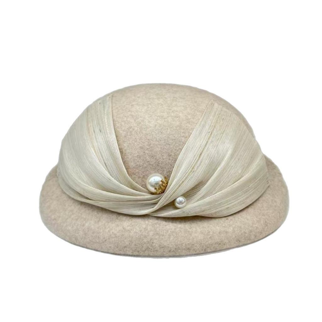 Französischer Promi-Stil Hanf-Seiden-Schleife Wollbarett Herbst- und Winter-Malerhut Eleganter Zylinder Mode Stewardessenhut