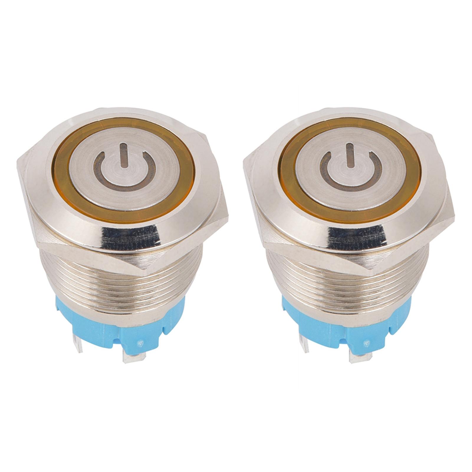 

2Pcs Push Button Switch 4Pin 19mm Round Flat Head Stainless Steel Shell with Light IP65