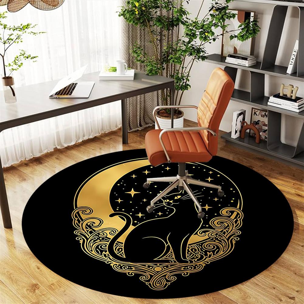 1pc Cat Moon Round Chair Mat Area Rug - Non-Slip, Floor Mat for Office, Bedroom, and Indoor Decor C1125402
