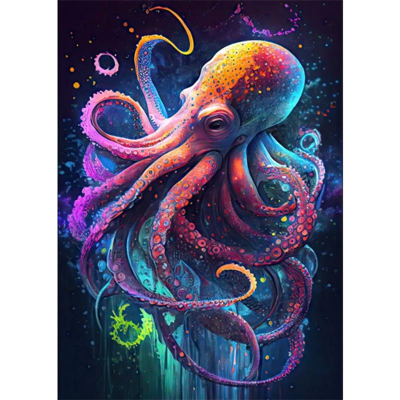 Abstract Octopus Art Canvas Painting Metallic Octopus Posters and Perints Marine Animal Wall Art Pictures for Living Room Decor