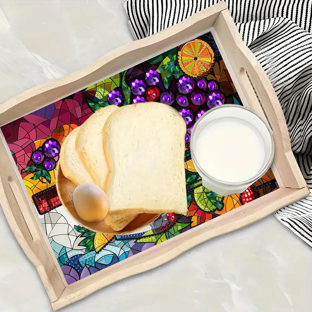 DIY Diamond Painted Wooden Dining Plate Decorative Diamond Painting Dinner Plate Tray with Handles Home Decoration Gift