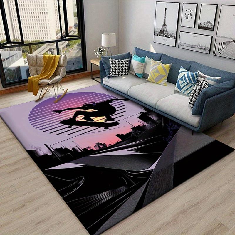 Skateboarding Silhouette Printed Carpet Chair Mat, Non-Slip Polyester Area Rug, Crystal Velvet for Home Office Living