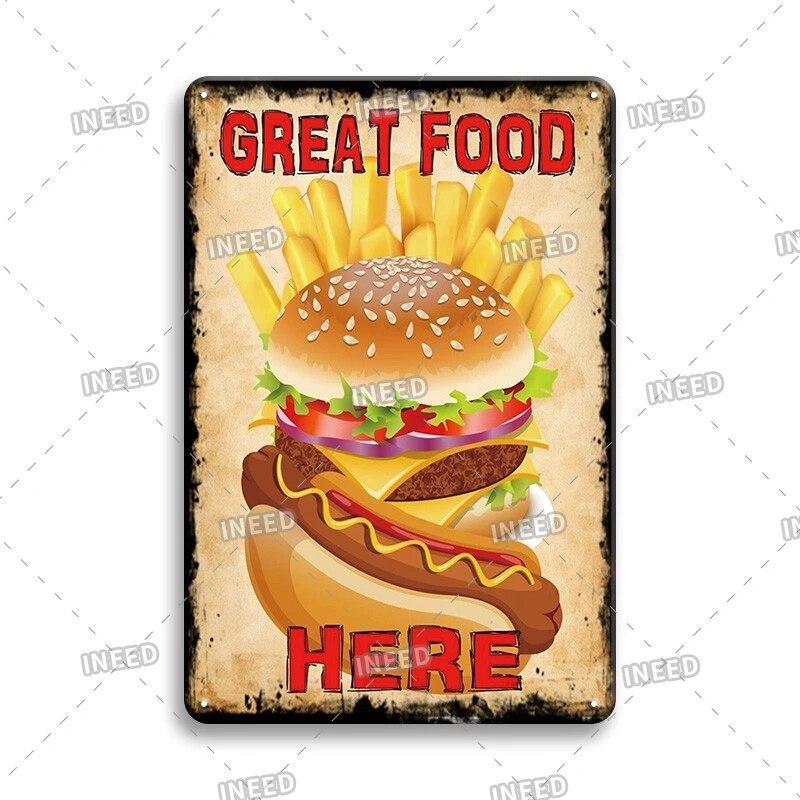 Burger Sign Best in Town 100% Beef BBQ Vintage Decor Hotdogs Kitchen Decorations Wall Plaque Retro Decor Vintage Food Sign