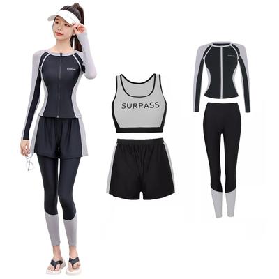 Vasarhely Separate Fitness UV Long Rash Surfing Plus Amphibious Women's 4-Piece Swimsuit, Swimsuit, Protection, Sleeves, Guard, Leggings, Pants,