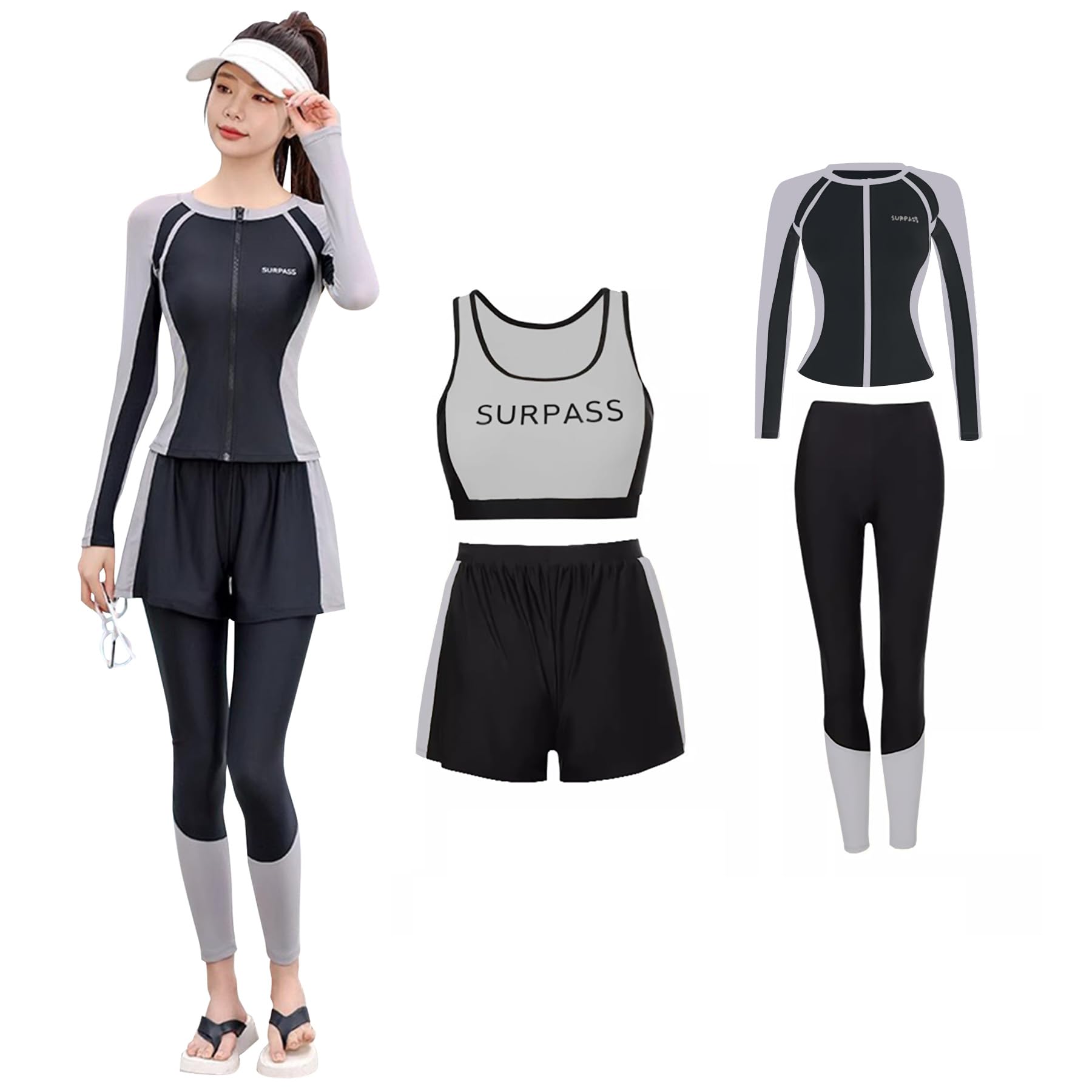 

Vasarhely Раздельный Фитнес УФ Длинный Рашгард Серфинг Плюс Амфибийный Женский Купальник из 4 предметов, Купальник, Защита, Рукава, Защита, Леггинсы, Брюки, серый