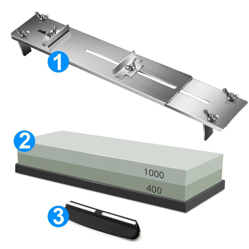 Grit 240-8000# Sharpening Stone Stainless Steel Base with Double-Sided Whetstone Adjustable Holder Kitchen Sharpening System