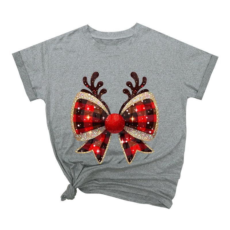 Weihnachtsschleife Kreativ Bedruckt Trendig Baumwoll-Top Lässige Sportbekleidung Locker Damen-T-Shirts Damen