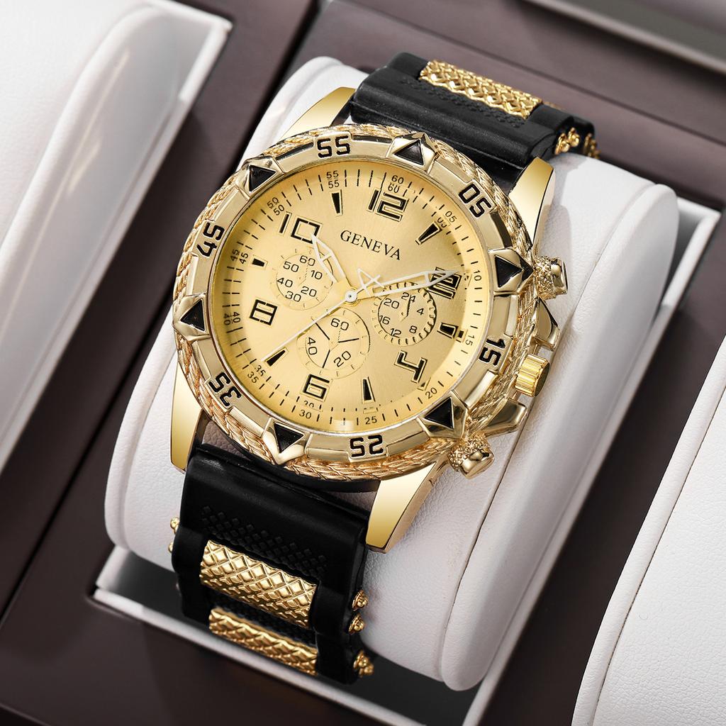 Silicone Strap Men Sports Watch Arabic Dial Business Quartz Wristwatch Reloj Hombre (Without Box)