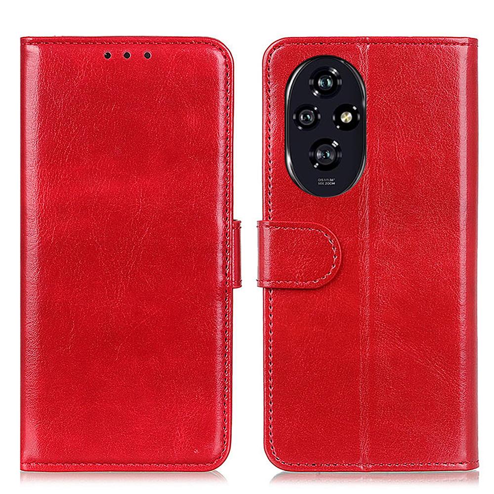 

For Honor 200 Pro 5G Case PU Leather Phone Wallet Cover Crazy Horse Texture Red