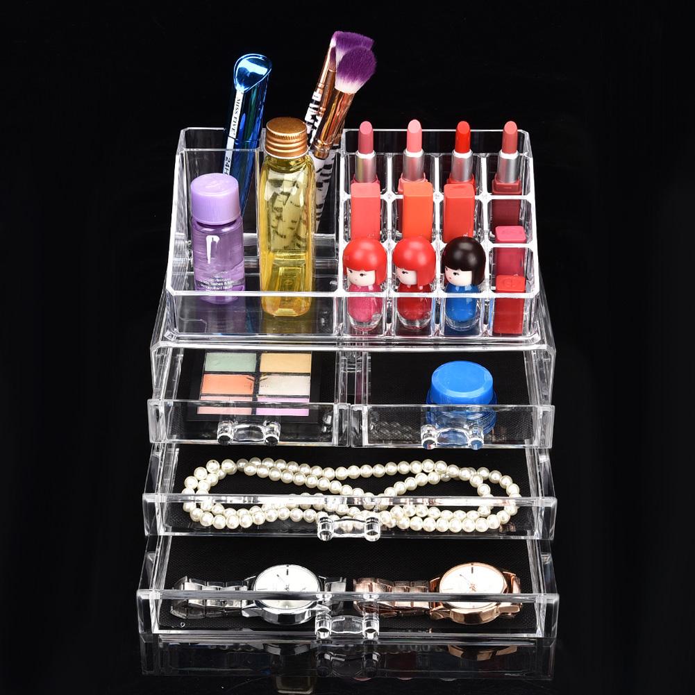 Clear Makeup Cosmetics Organizer Jewelry Storage Box Multi Layer Case with Drawers