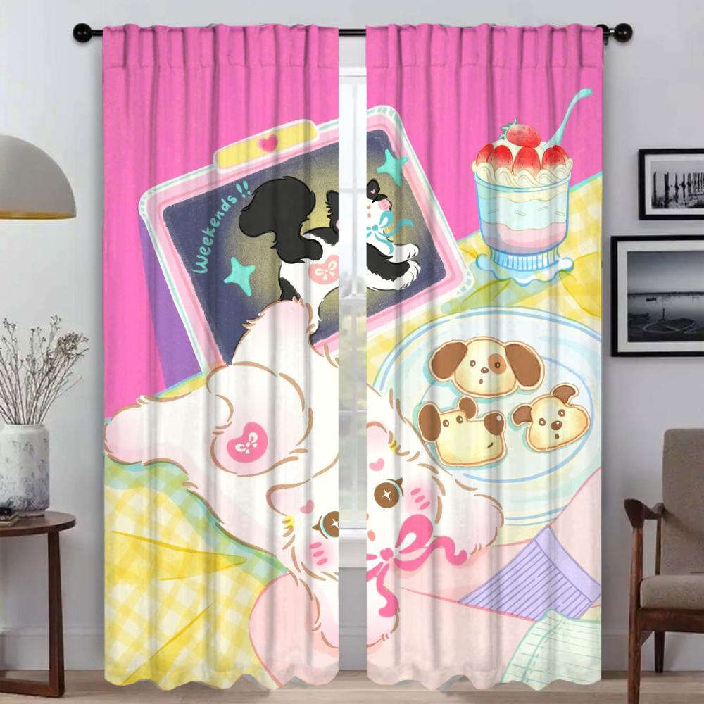 Pink Cat Shades Curtains Child Room Tulle for Bedroom Blackout Curtain Home Interior Curtains 2 Pieces Partition Living Kitchen