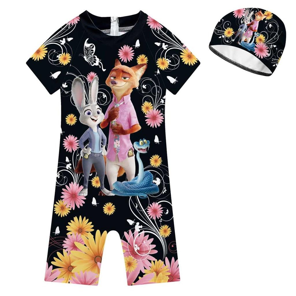

20748 Kids Boys Girls Rabbit Fox Print One-piece Swimsuit Swimwear 160cm