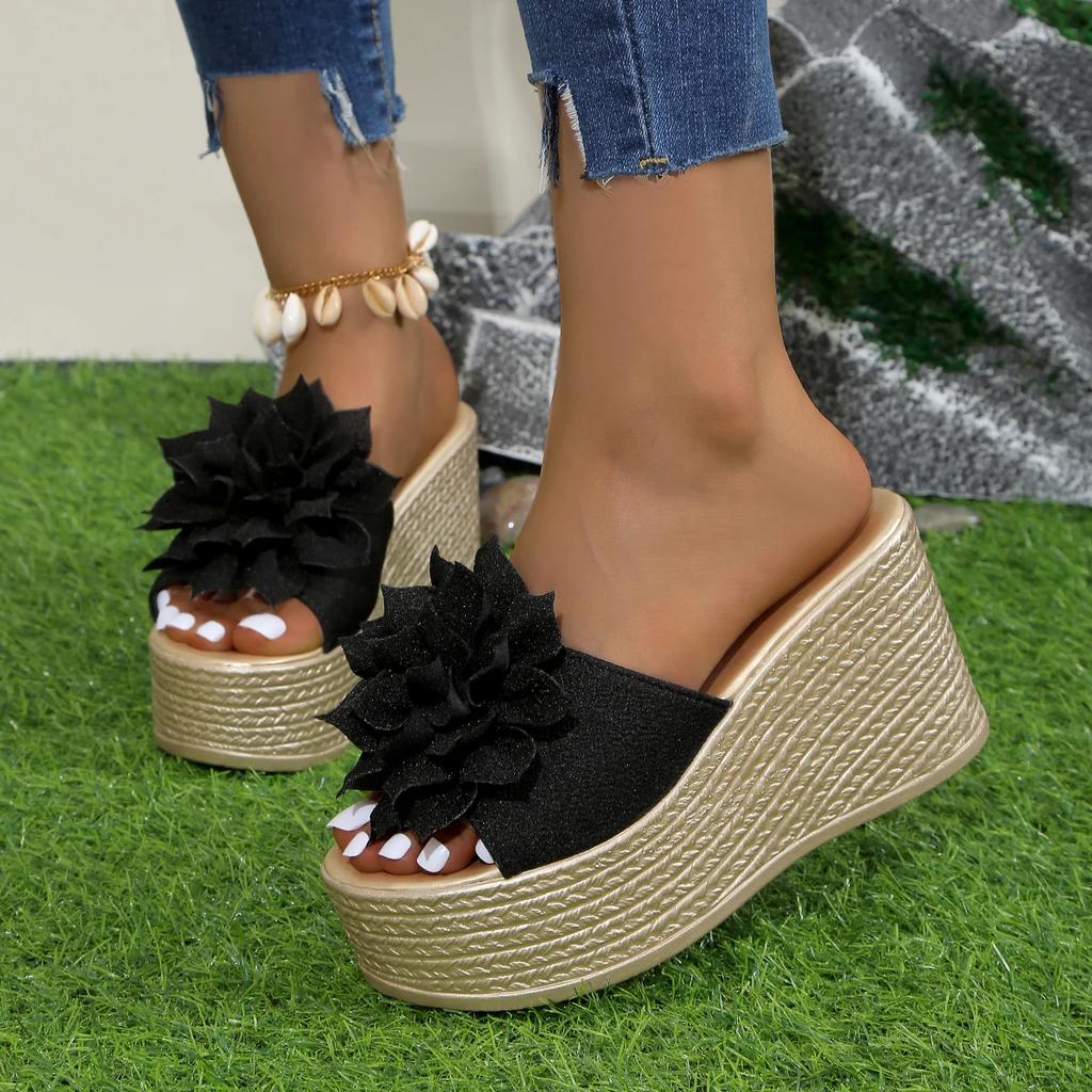 Fashion Womens Sandals Summer Open-toe High-heeled Sandals Wedges Platform Sandalias Flower Design Women Sandals Sandalias Mujer