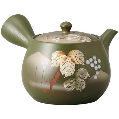 Green Clay Grape with Stainless Steel Tea Tokoname Made In Japan Ale-net Teapot, 380ml, Strainer, Ware,