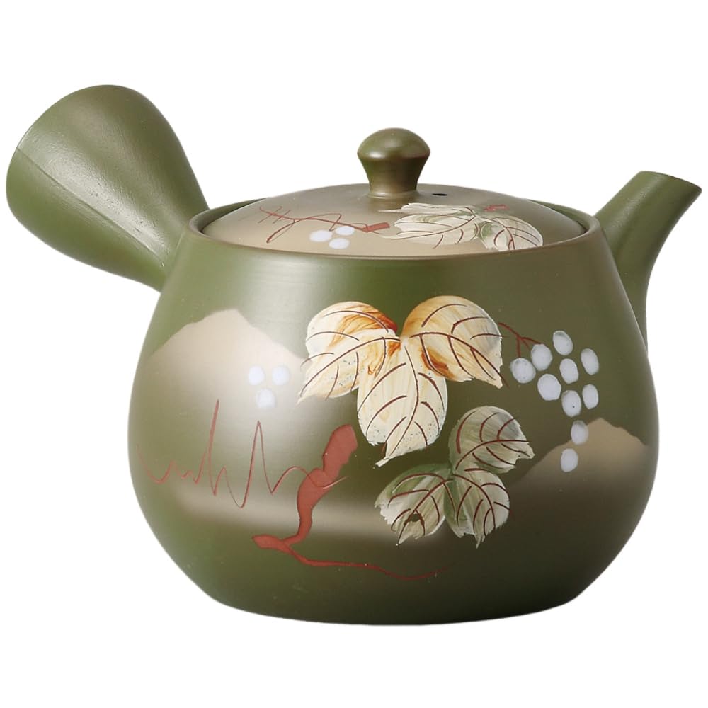 Green Clay Grape with Stainless Steel Tea Tokoname Made in Japan Ale-net Teapot, 380ml, Strainer, Ware,