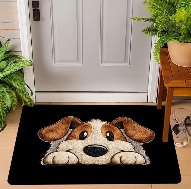 Cute Little Dog Face Door Mat with Soft Suede Design and Anti Slip Layer Suitable Foyer Bedroom Kitchen Corridor Home Decoration