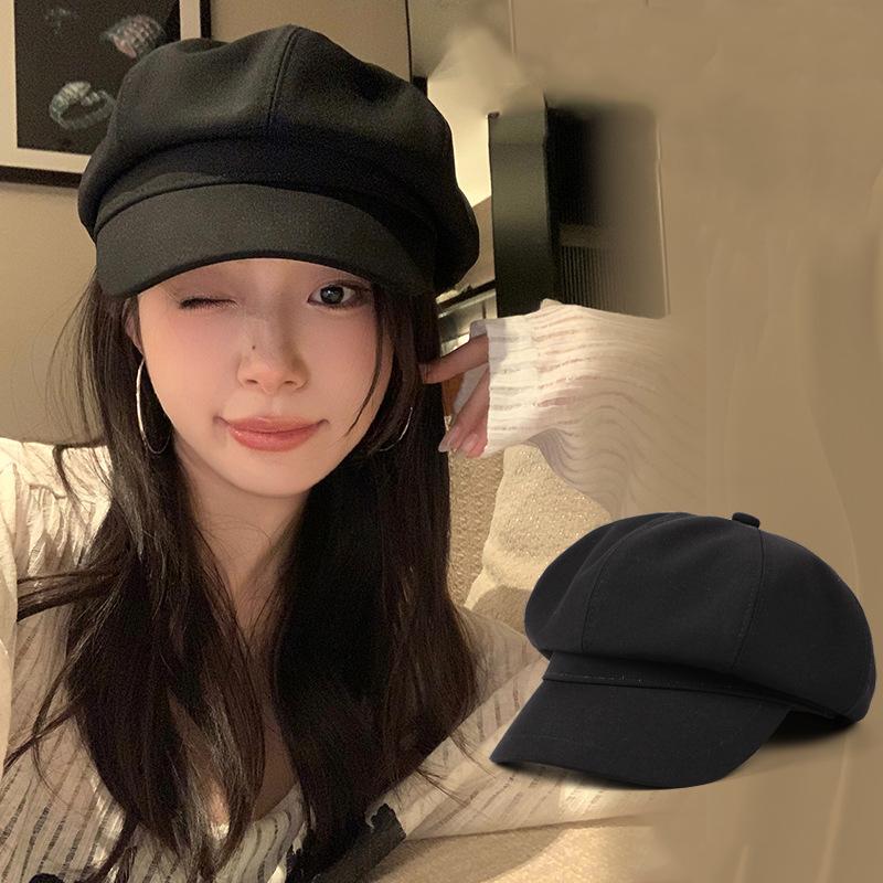 Winter Woolen Berets for Women Vintage Solid Color Octagonal Hat Autumn Warm Thick Newsboy Cap