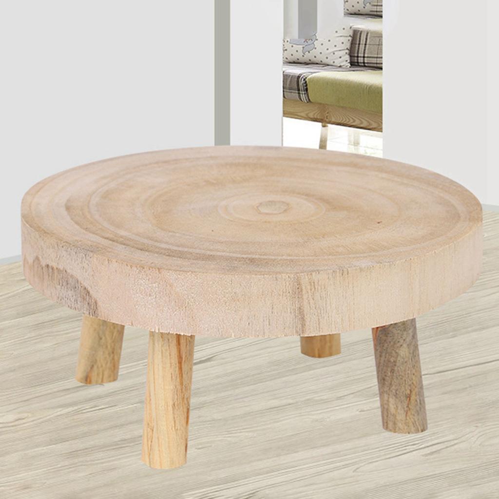 Good-2X Rustic Decorative Round Wood Pedestal Plant Pot Riser Plant Stand Potted Plant Shelf For Indoor Outdoor Home Decor A