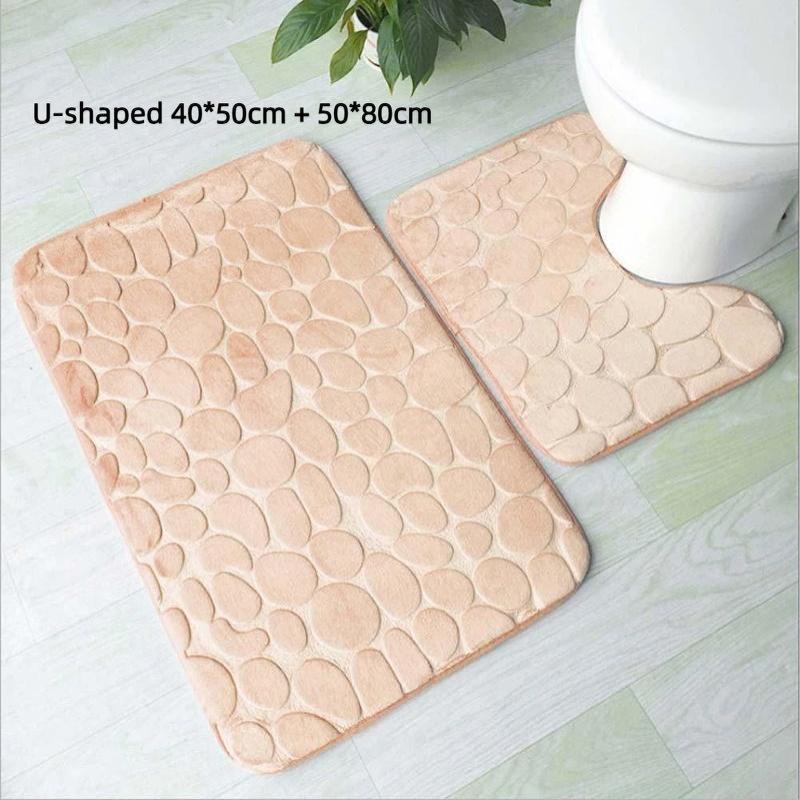 Non Slip Absorbent Bathroom Rug Set Grey Soft Pebble Design 1/2 Piece for Bathroom Toilet Front Floor Use