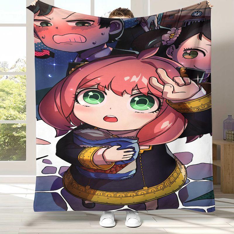 Anime SPY×FAMILY Niedliche Anya Forger Cartoon Flanelldecke, Weiche Plüschdecke für Zuhause Schlafzimmer Bett Sofa Abdeckung Büro Picknick Geschenk