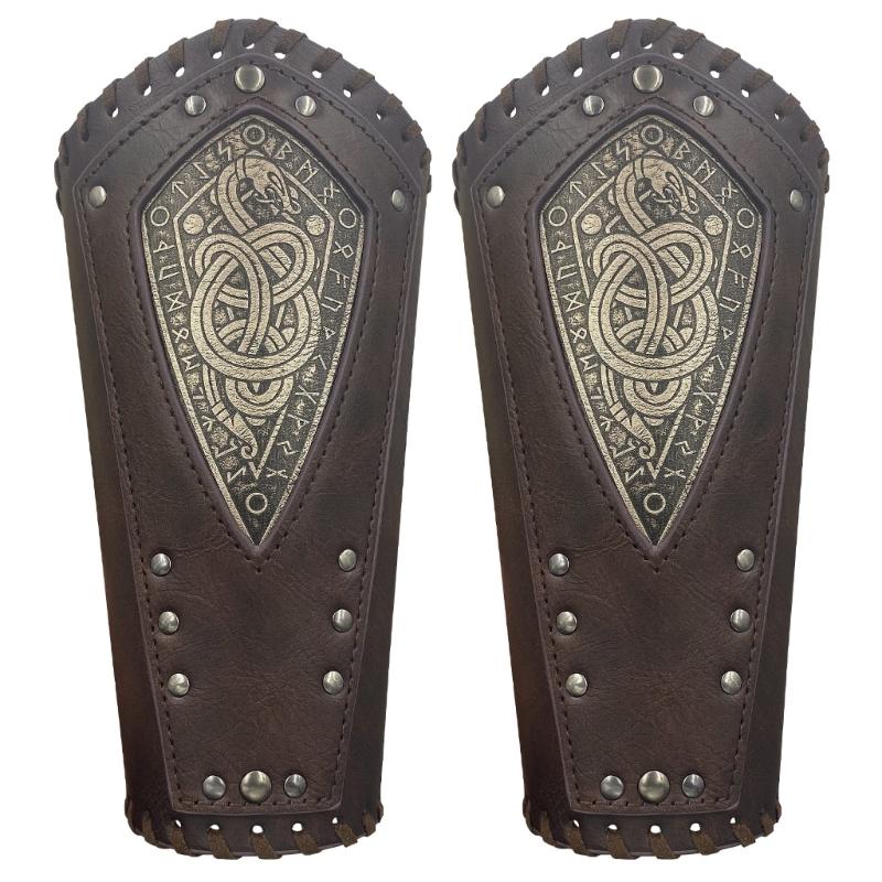 Halloween Medieval Arm Bracer with Embossed Pattern Adult Role Play Renaissances Pirate Knight PU Pirate Wristband