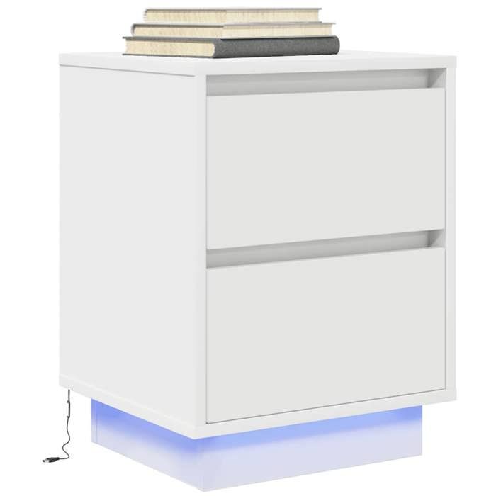 VidaXL Table de chevet avec lumières LED blanc 38x34x50 cm, table de nuit, table de lit, table d'appoint, armoire de lit, 861283