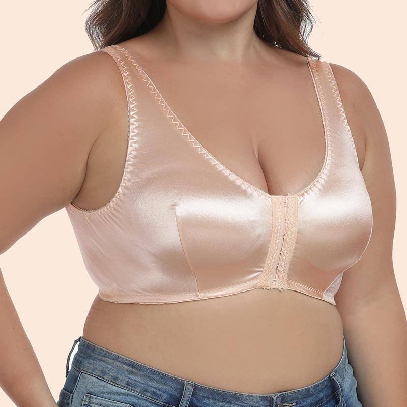 Ultra-thin Sponge-free Gentle Satin Front-button Plus-size Bra European and American Sleeping Vest Underwear