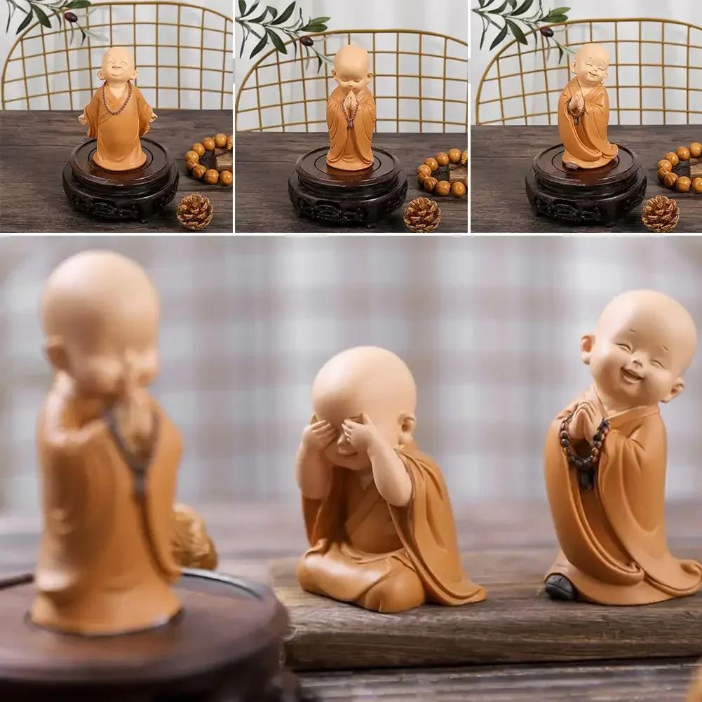 Drăguț călugăr mic statui figurine religie Buddha rășină artizanat birou miniaturi ornamente accesorii auto interior decorare