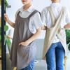 Women Cotton Linen Cross Back Apron with Pocket Simple Pattern Cotton Apron Comfortable Cotton Apron for Women Girl