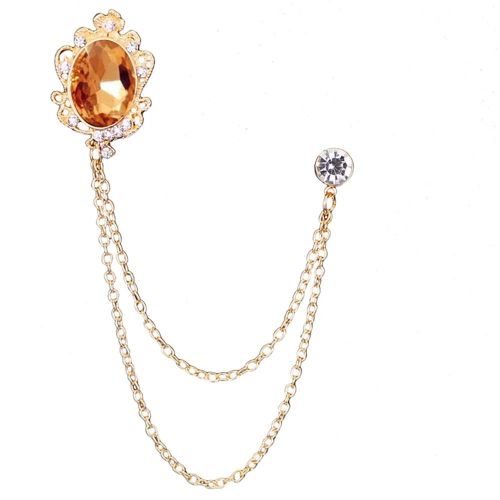 i-Remiel Fashion New Crystal Tassel Chain Brooches Personality Suit Badge Dress Corsage Brooch Jewelry Luxury Men Accessories