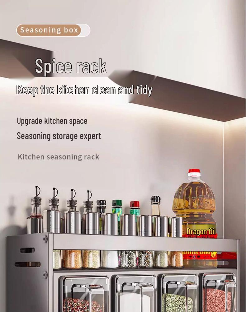 Wall-Mounted Kitchen Spice Rack: Multifunctional Organizer for Condiment Jars and Bottles