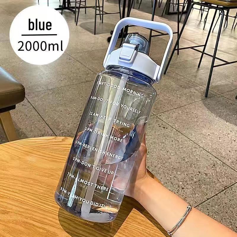 2L Trendy Leak-Proof Sports Water Bottle with Straw and Scale - Large Capacity, Portable, Durable