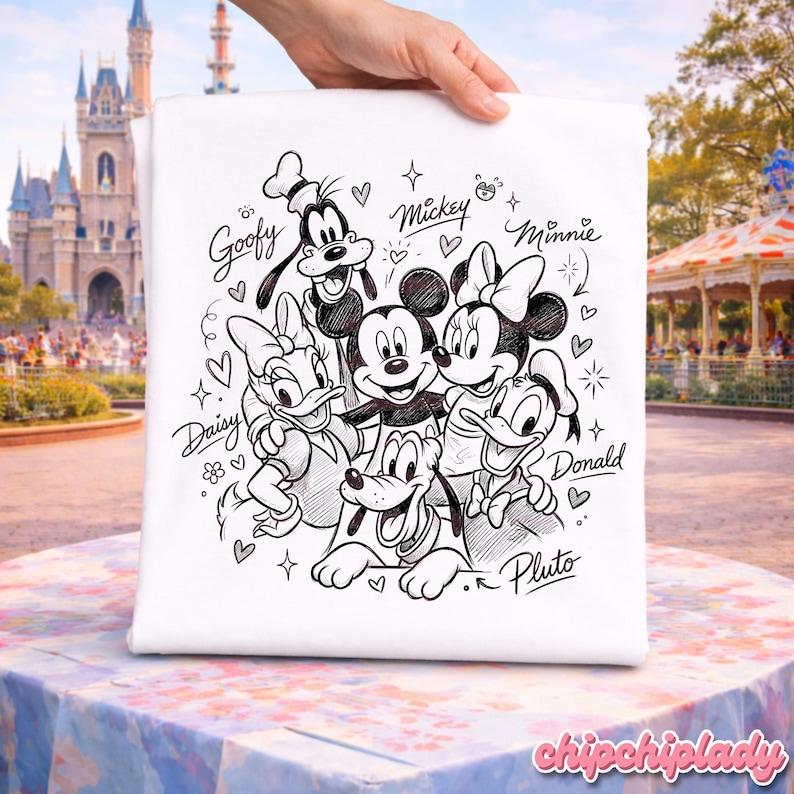 Vintage Y2k Mickey and Friends Signatures T-shirt, Retro Mickey & Co Comfort Colors Shirt, Disney Sketch Shirt Disneyland Friend Trip 2026 140