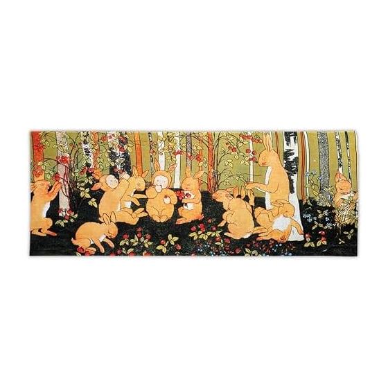 To Rabbit Country (To the Land of Rabbits) Tenugui - Inspired by Sibylle von Olfers  Classic Tale, Ukiyo-e Style, Japanese Tenugui Towel, Approx.