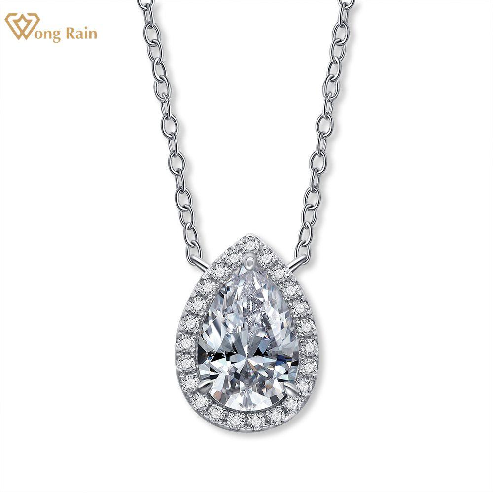

Wong Rain Simple 100% стерлингового серебра 925 пробы грушевидной огранки 8*12 мм AAAAA цирконы драгоценный камень свадебная вечеринка кулон ожерелье изысканные ювелирные изделия белый