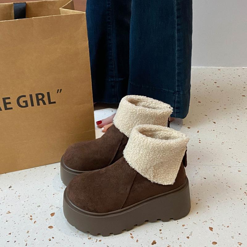 

Женские зимние ботинки 2025 новый зимний утолщенный теплый бархат толстая подошва маленькая подошва-маффин модные универсальные хлопковые туфли 40
