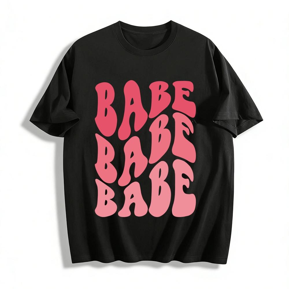 Retro BABE Letter Print Loose Casual Top Women s Versatile Slim T-Shirt Pure cotton T-shirt XXS