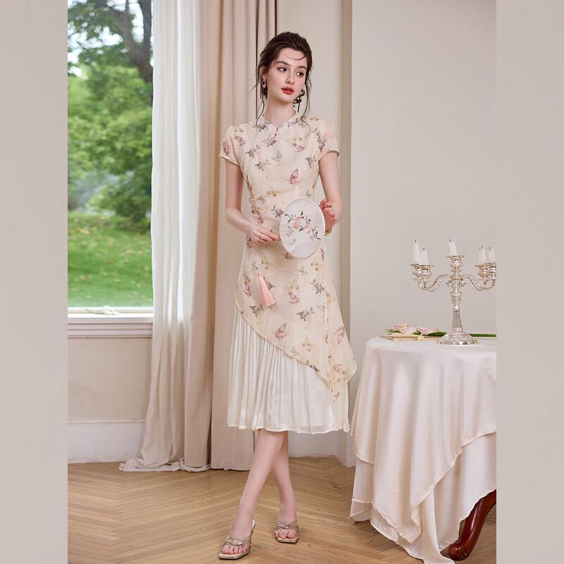 Bailuyu Chinese Style Butterfly Print Stand Collar Long Dress