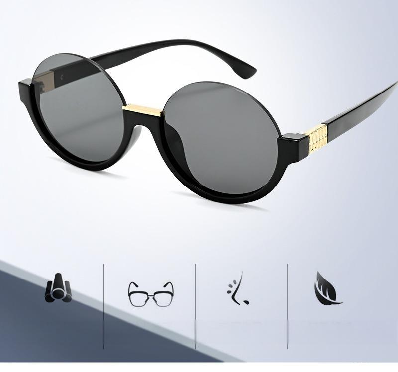 New Leopard Color Half Frame Circular Sunglasses for Women's Luxury Vacation Fashion