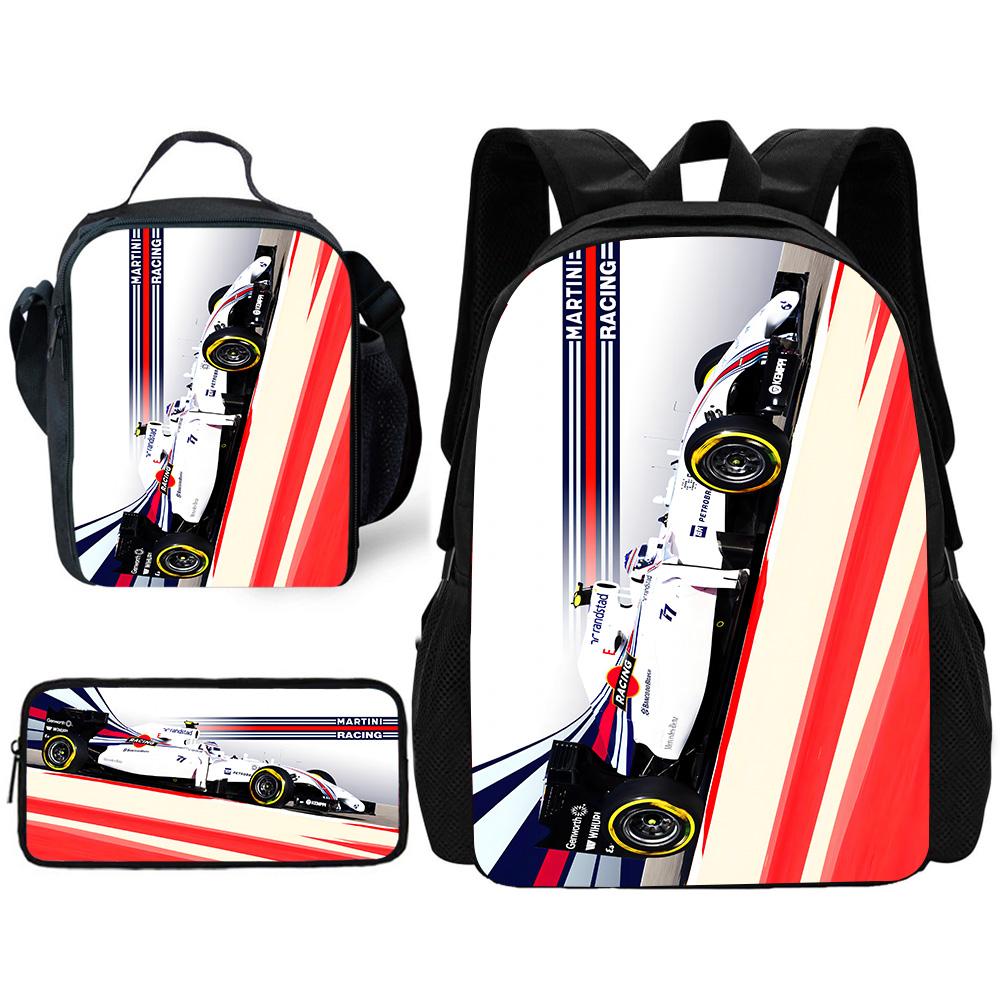 Racing M-MartiniS S-StripeS Kinder Schoolrugzak met Lunchtassen, Etui's, Schooltassen voor Jongens Meisjes Beste Cadeau