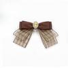 Retro Fabric Lace Brown Bow Brooches for Women Crystal Pearl Pins JK Shirt British Style Handmade Bow Tie Clothes Accessories