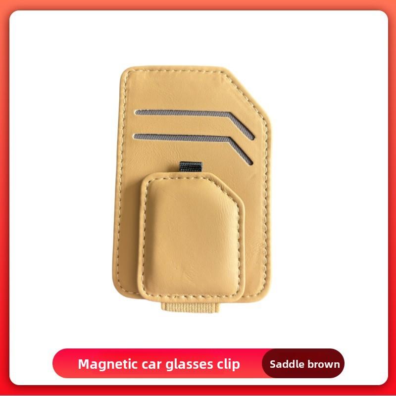 Car Magnetic Glasses Clip, Leather Non-slip, One-handed Take-and-place Multi-function Bracket