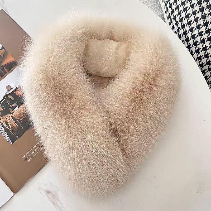 Шарф из искусственного меха Воротник-шарф из искусственного меха Шарф-грелка для шеи Женский шарф с воротником из искусственного меха лисы Толстый плюшевый воротник-шаль Женские зимние накидки хаки